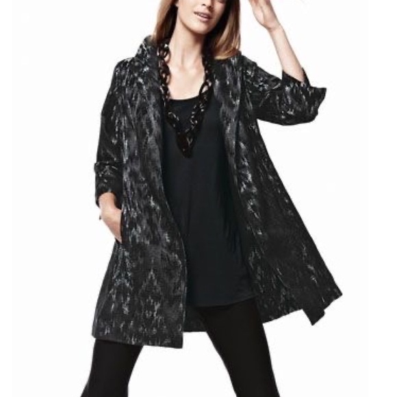 EILEEN FISHER Black Jacquard Open Front Long Blazer Jacket Coat Silver Artisan S - Picture 12 of 12